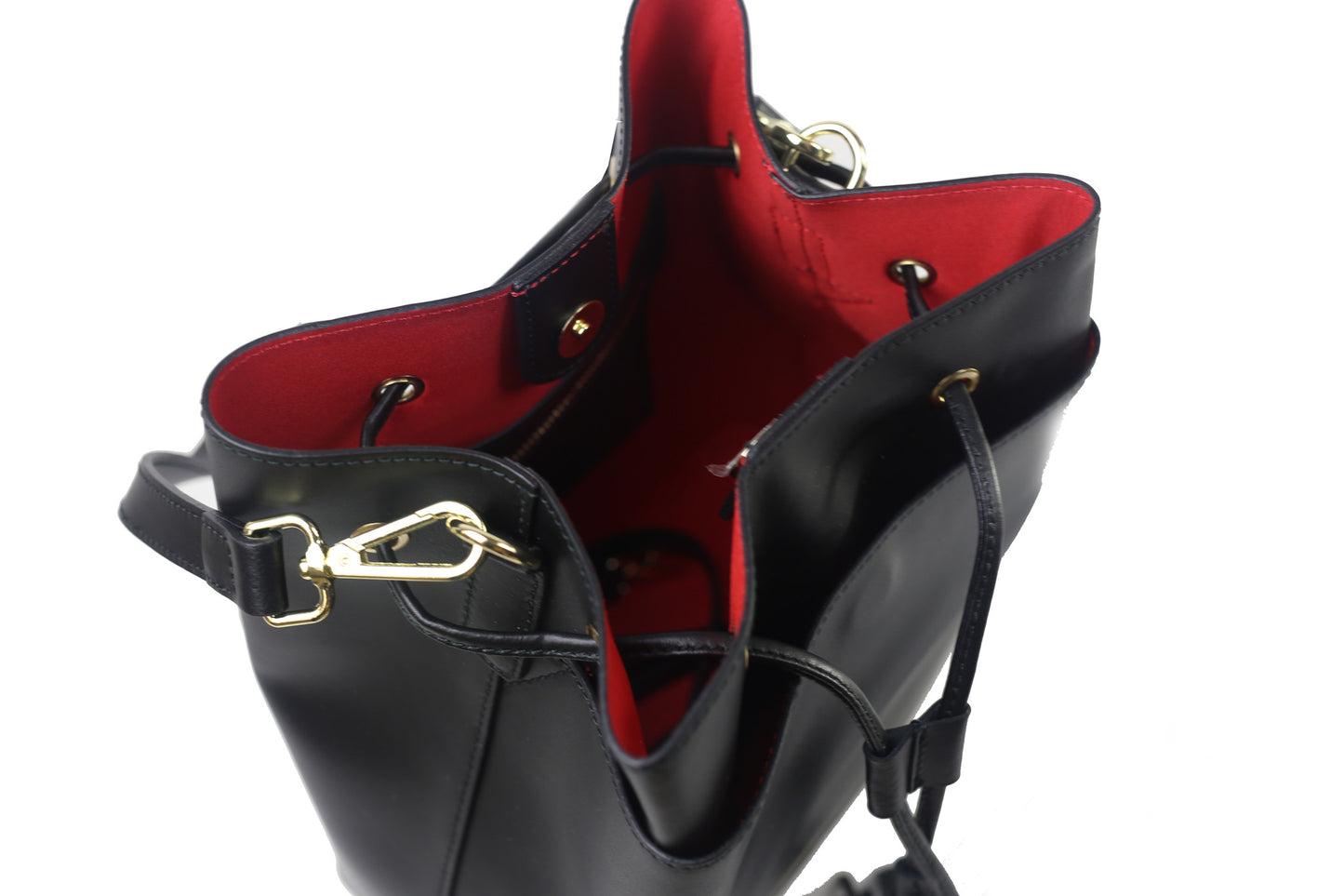 Adrianna black leather bucket bag - ELEARIA
