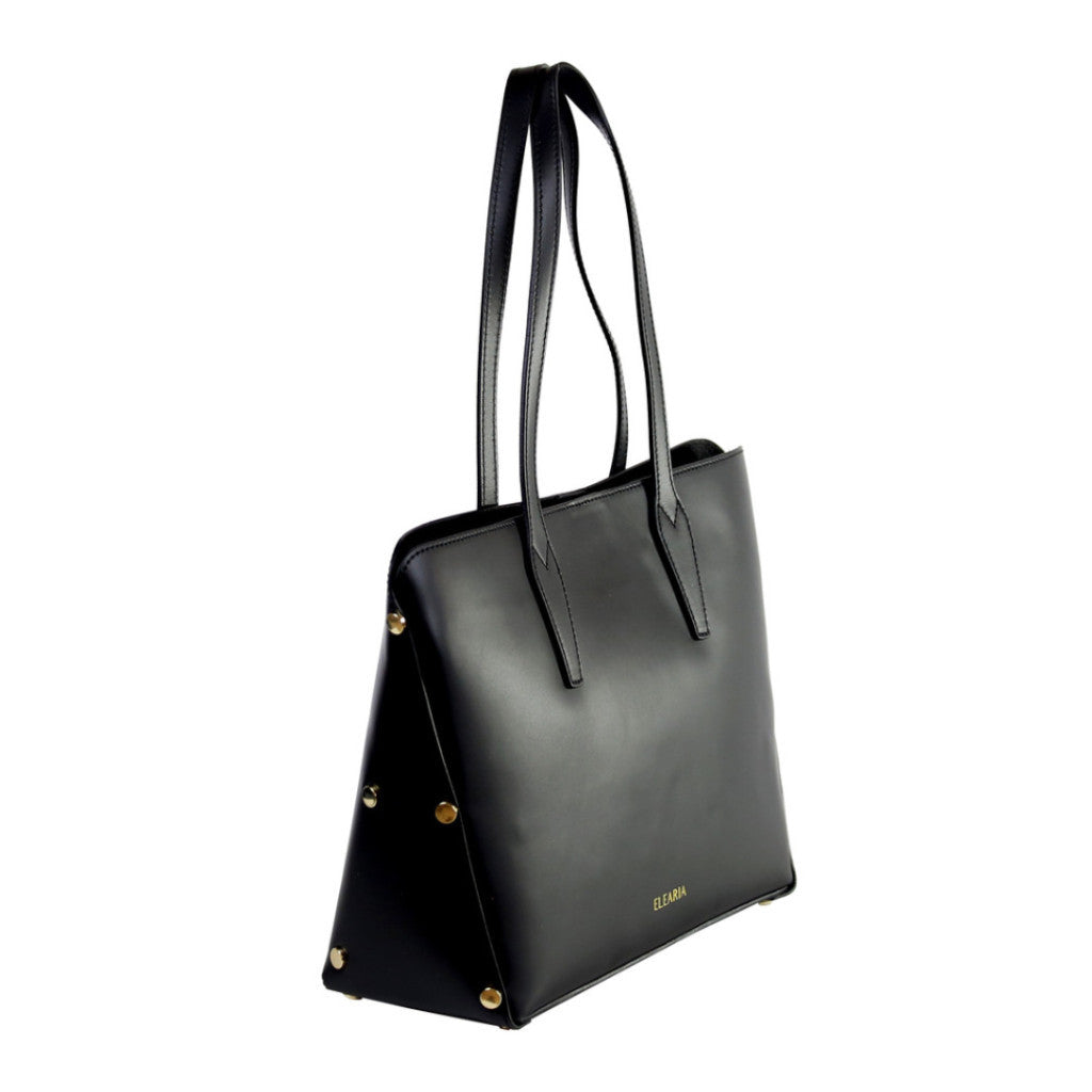 Gavriella black studded leather shopper bag - ELEARIA