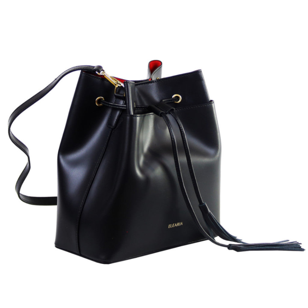 Adrianna black leather bucket bag - ELEARIA