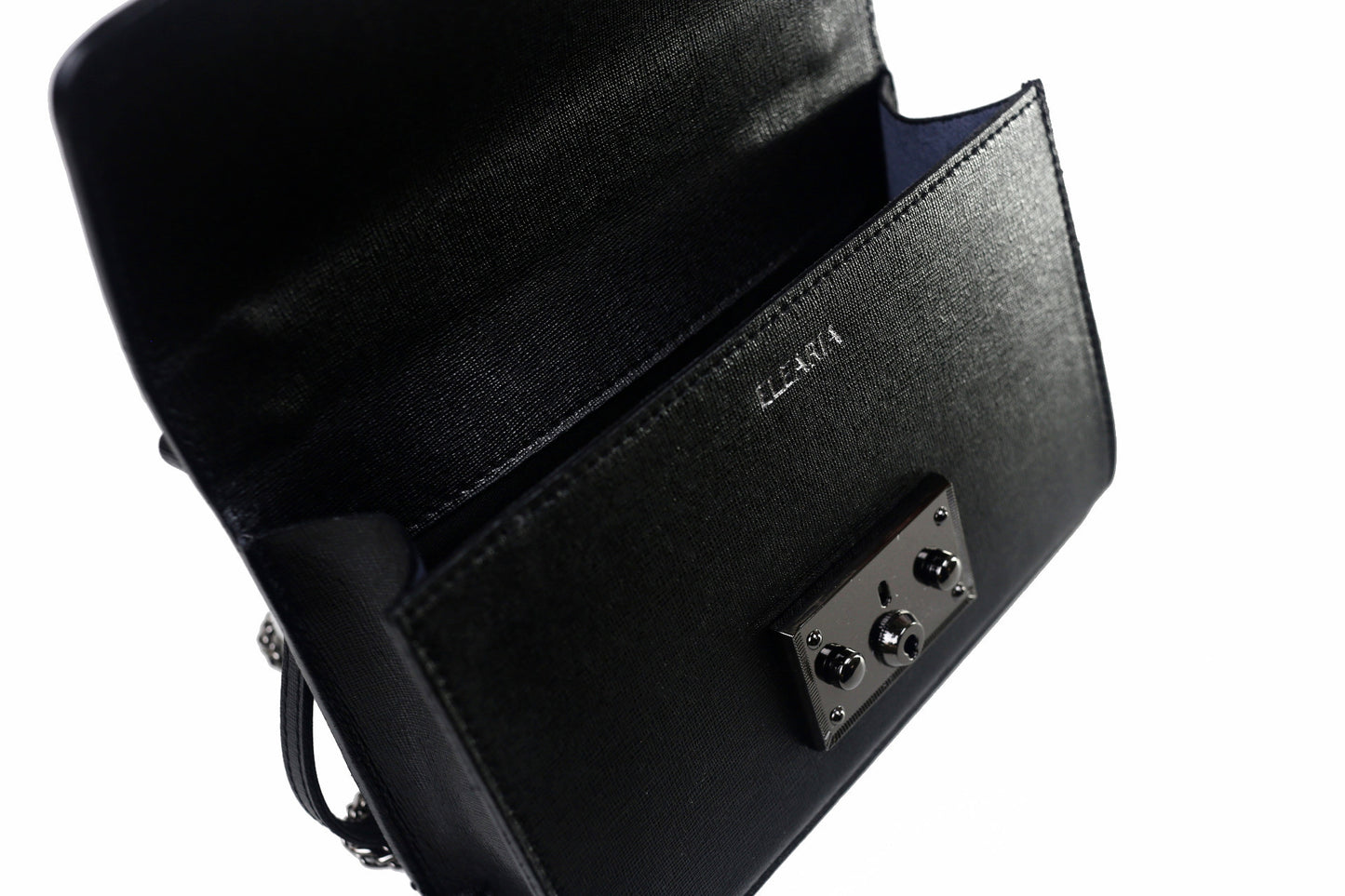 Valentina black saffiano leather chain crossbody bag - ELEARIA