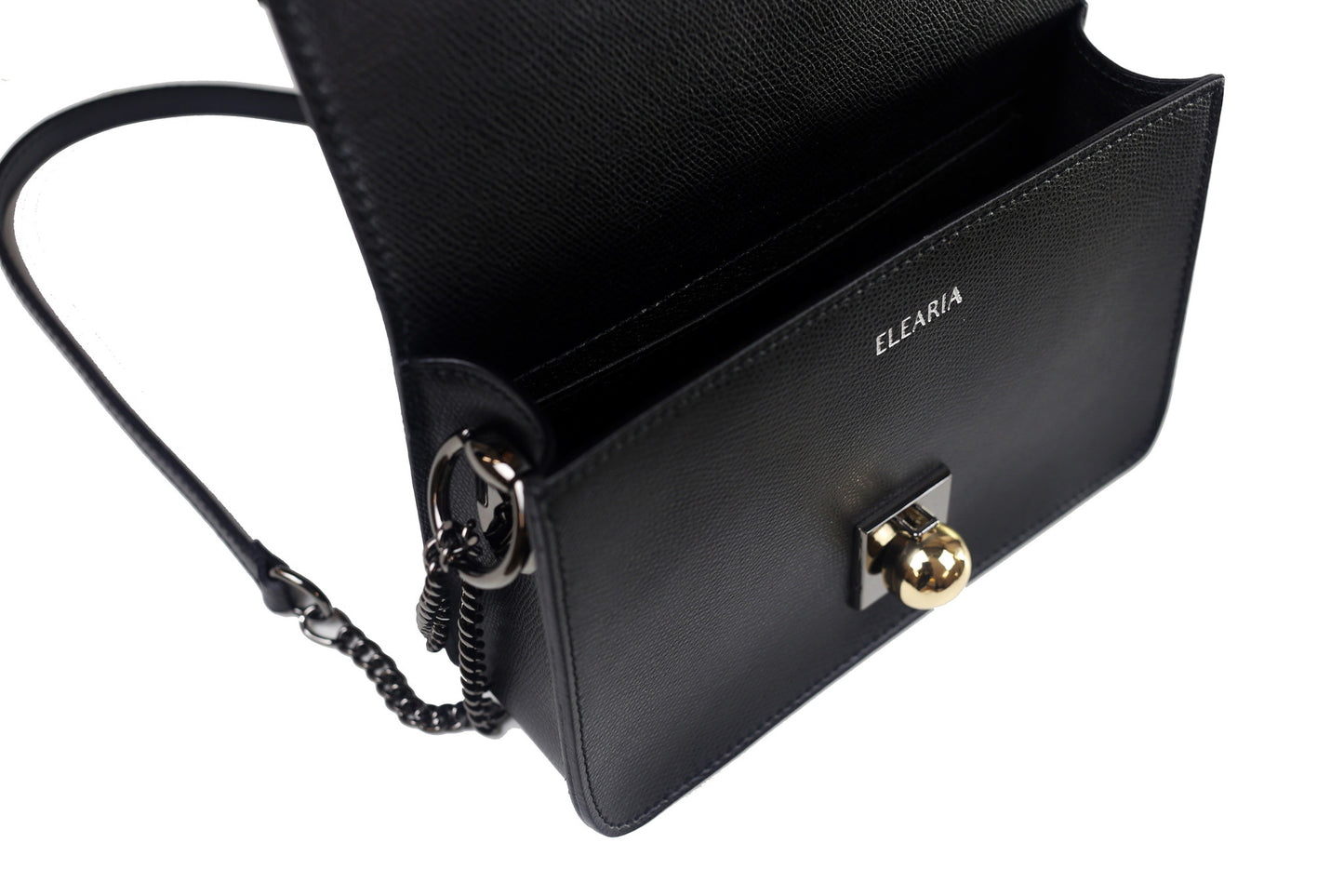 Isabella black leather chain crossbody bag - ELEARIA